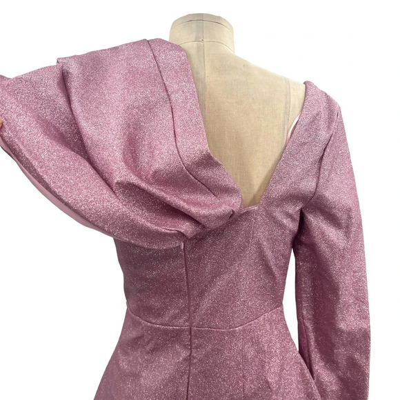 ASOS LUXE Structured One Shoulder Mini Dress in Pink Glitter Size US 6 - Picture 7 of 13
